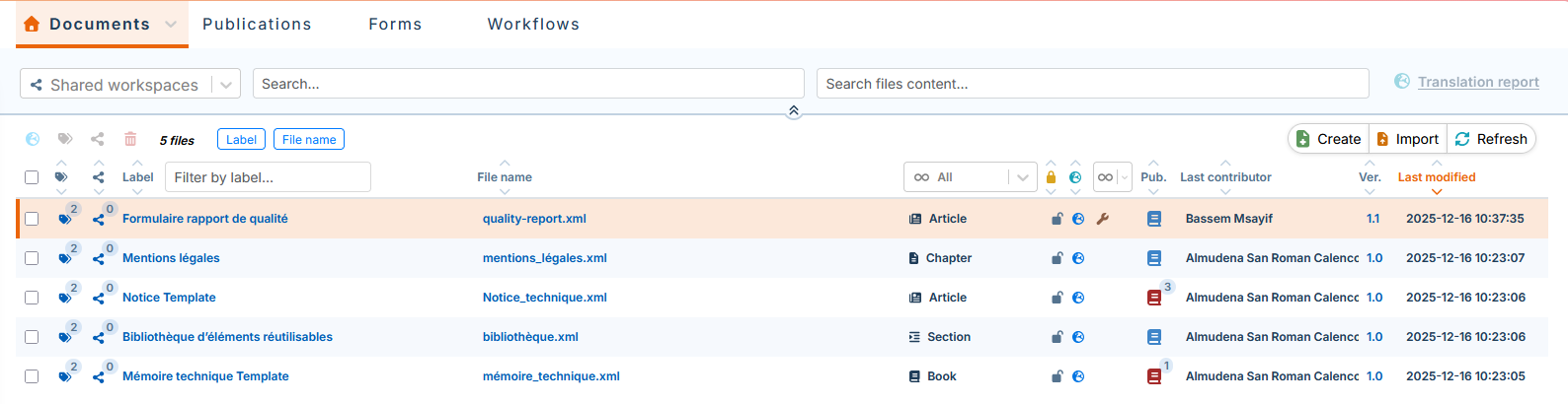Form template in default content