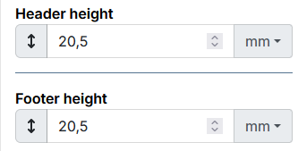 Header and footer height edit fields
