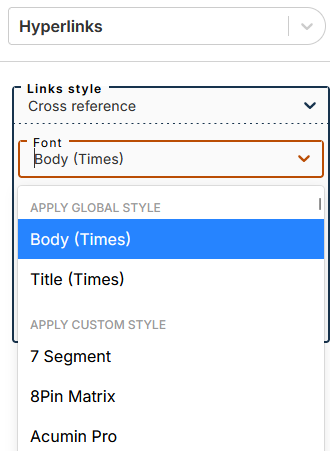Choice of font for links