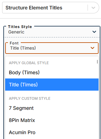 Choice of font for structure element titles