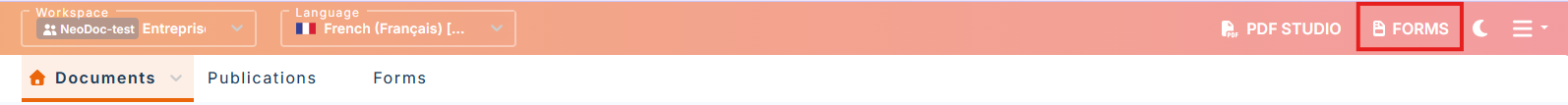 Forms button for accessing the web application