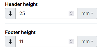 Header and footer height edit fields