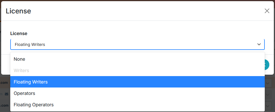 License types menu