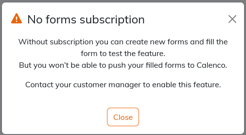 Calenco Forms Subscription Message in the App