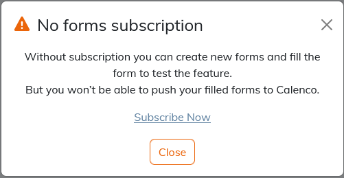 Calenco Forms Subscription Message in the App