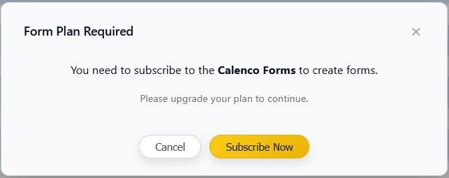 Calenco Forms Subscription Message in the form