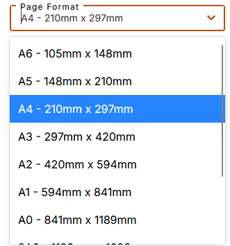 Page format drop-down menu