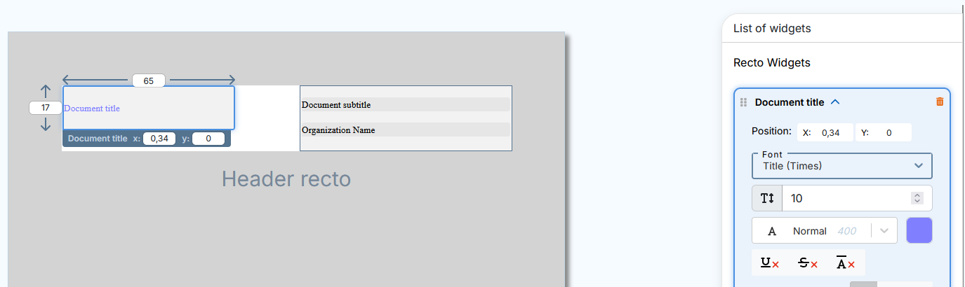 A widget selected in the header