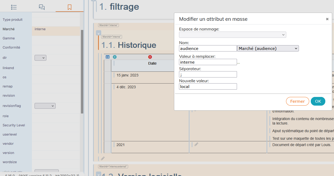 Modification de la valeur pour l'attribut March&eacute; (audience)