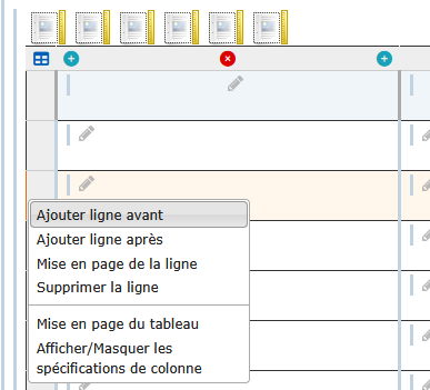 Menu contextuel d'une ligne