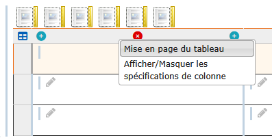 Menu contextuel du tableau