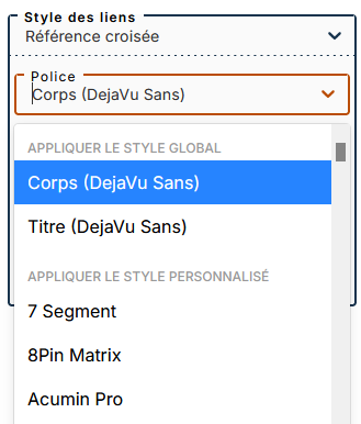 Choix de la police pour les liens