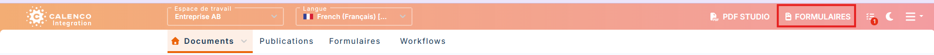 Bouton Formulaires pour acc&egrave;s &agrave; l'application Web