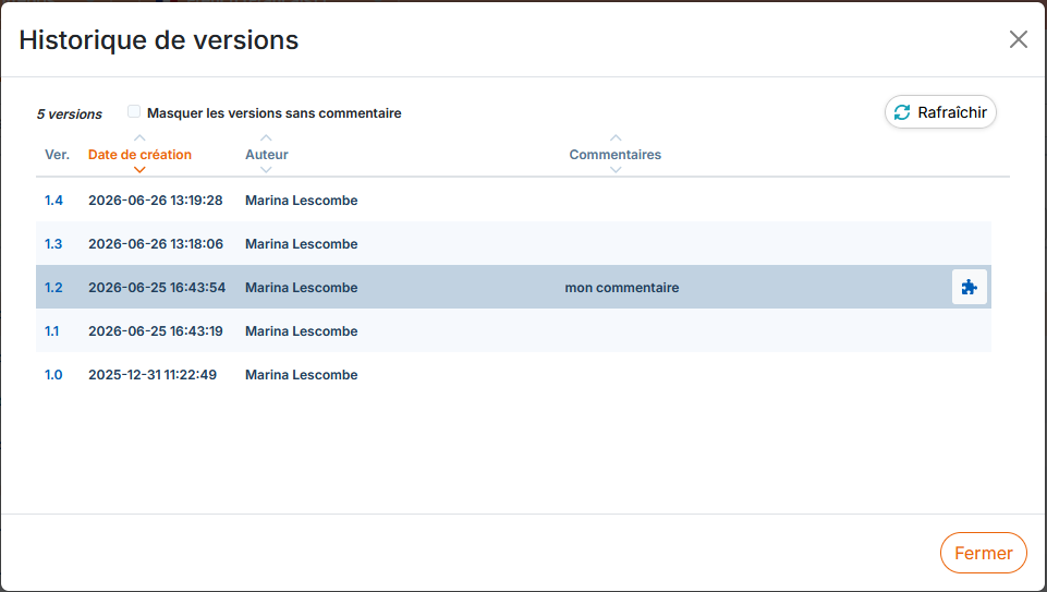 Historique de version d'un fichier xml partag&eacute;