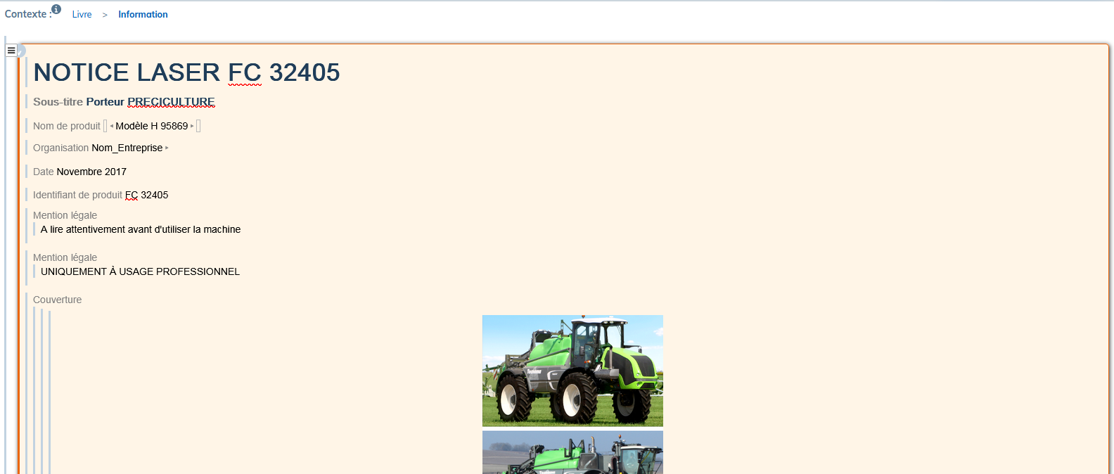 Exemple du bloc Information et ses contenus
