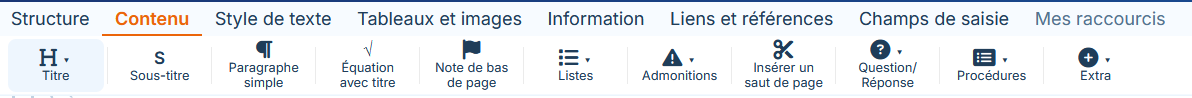 Menu Contenu et ses commandes