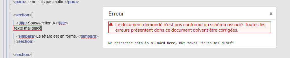 Exemple d'un texte mal plac&eacute; dans le xml