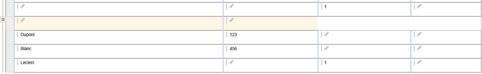 Ligne du tableau avec des cellules manquantes
