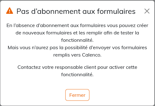 Message d'abonnement au Calenco Forms dans l'application