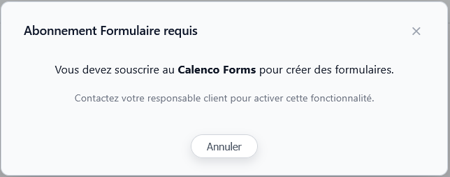 Message d'abonnement au Calenco Forms dans le formulaire