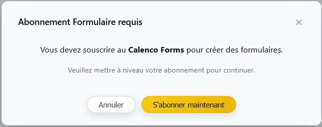 Message d'abonnement au Calenco Forms dans le formulaire