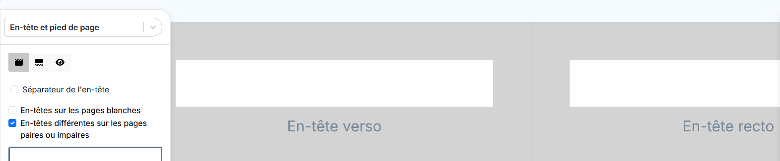 Exemple pour l'activation de l'en-t&ecirc;te diff&eacute;rente