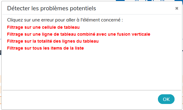 Liste des probl&egrave;mes potentiels li&eacute;s au filtrage