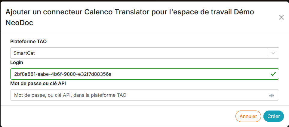 Dialogue de param&eacute;trage du connecteur