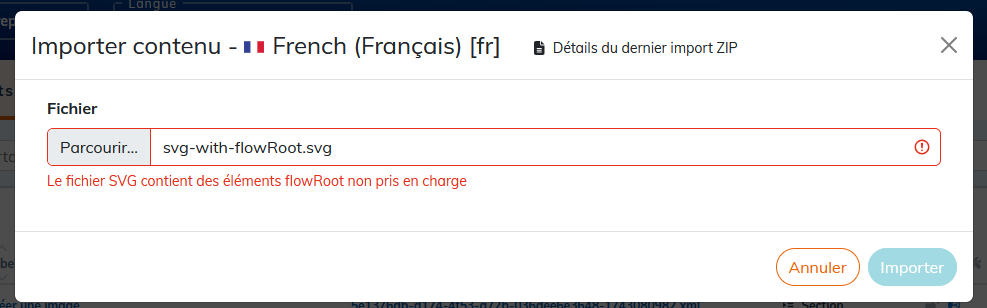Message d'avertissement lors de l'import