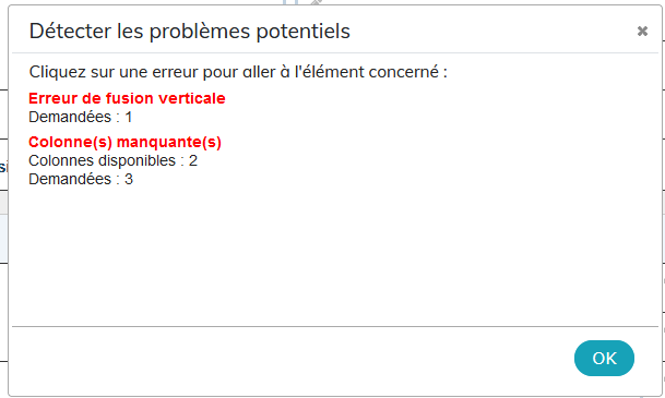 Liste des probl&egrave;mes potentiels dans les tableaux