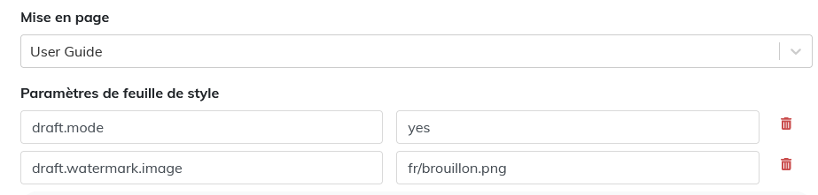 Param&eacute;trage de la publication avec le filigrane personnalis&eacute;